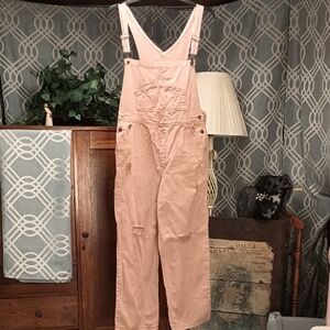 Easel Muted Rose Mauve Distressed Denim Carpenter Painter Bib Overalls Jumpsuit